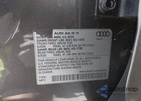 2018 Audi Q7 3.0T Premium z USA, uszkodzony, nr VIN WA1LAAF71JD045263